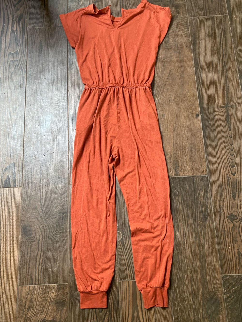 Women's Rust Orange Elastic-Waist Jumpsuit-SZ Small